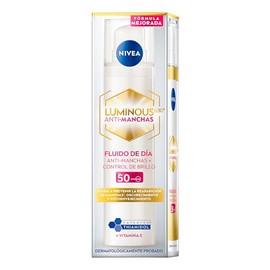 NIVEA Cellular LUMINOUS630 Anti-manchas Fluido Facial Aclarador de Piel FPS50 (40 ml), Enriquecido Con Ácido Hialurónico y Vitamina E para una Piel Lu