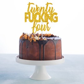 Veinte – Cuatro decoraciones doradas para tartas de feliz cumpleaños – Suministros de decoración de fiesta de cumpleaños de 24 años – 24 cumpleaños para adultos