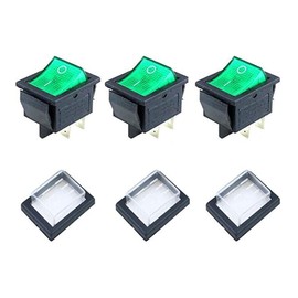 JINXIAN 3Pcs ON-Off Rocker Switch DPS 4 Pin Green Light AC 250V 16A 125V 20A with Waterproof Cover，for Electrical Products…