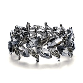 Clearine Women's Bracelet Wedding Bridal Marquise Shape Leaf Stretch Bangle Bracelet, Crystal Metal