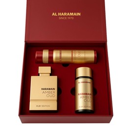 Amber Oud - Ruby Edition by Al Haramain for Unisex Adult - 3 Pc Gift Set 2.5oz, 1oz, 6.6oz