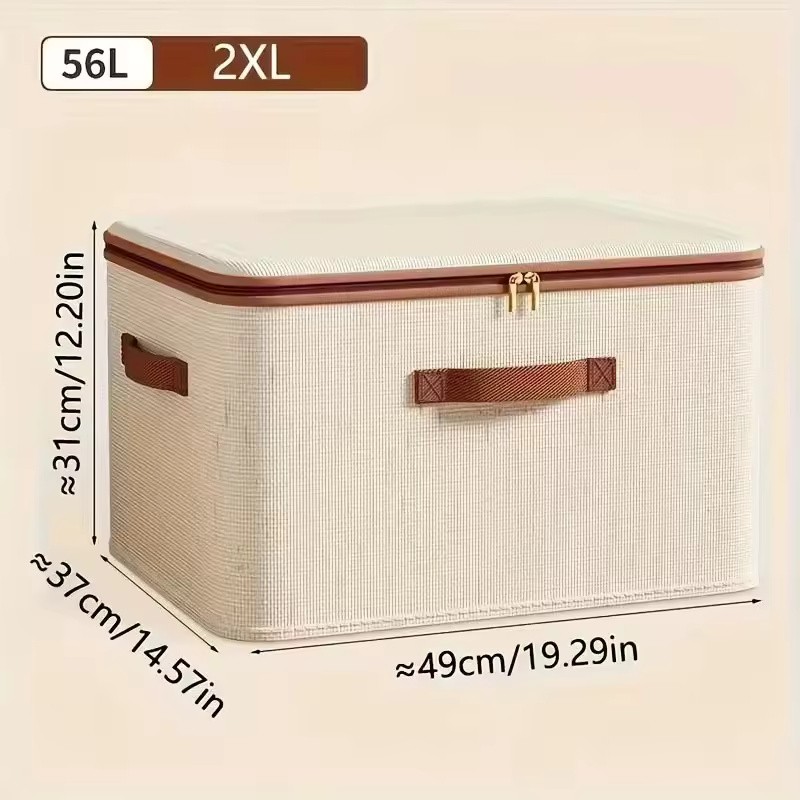 8L Cotton Linen Storage Box with Lid, Foldable Zipper Organizer