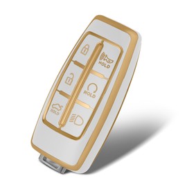 WORCAS Funda de TPU suave para llavero compatible con Genesis GV80 GV90 G70 G80 G90 GV70 6 botones sin llave Control remoto Smart Key (oro blanco)