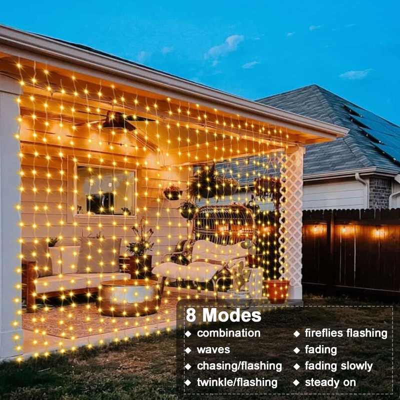 echosari Curtain Lights Battery Operated 200 LED Curtain Fairy Lights