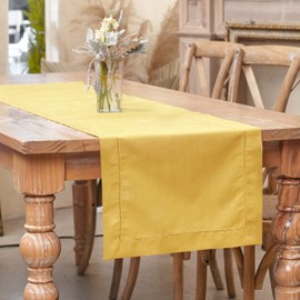 Table Runners Long with Hemstitched Natural Fabric Table Runner Rectangle Machine Washable 16" x 144" - Yellow