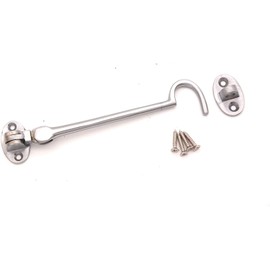 Infinity Decor Cabin Hook and Eye Solid Brass - Silent Door Latch Lock for Window, Garden Gate, Door in Satin Chrome - 6" 150mm