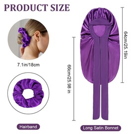 AOGOE Long Satin Braid Bonnet for Women, Silk Bonnet for Sleeping Sleep Cap with Elastic Tie Band Night Cap, Sleep Cap for Long Curly Hair Locs, Night Hair Sleep Cap, Hair Bonnet for Bath for Straight