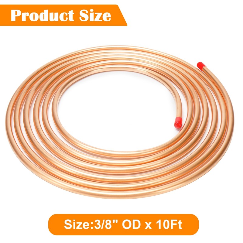 Copper Tubing 3/8" OD x 10 Ft YuJingKey, 99.9% C12200