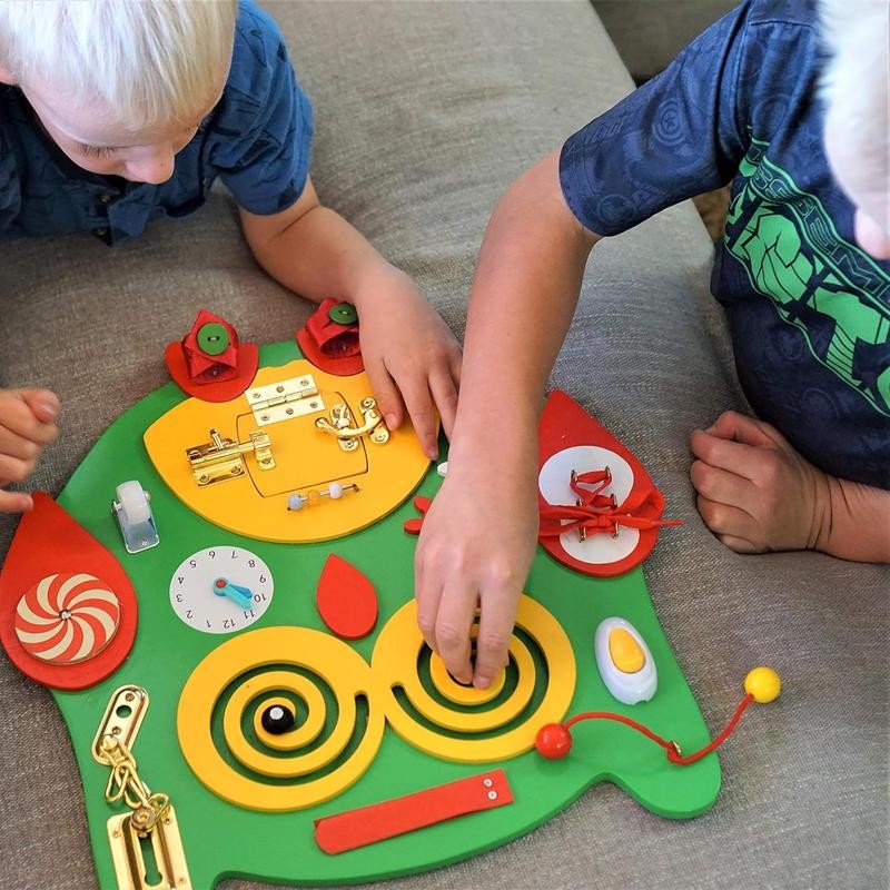 SENSORY4U Owl Sensory Wooden Activity Busy Board - Wood Montessori