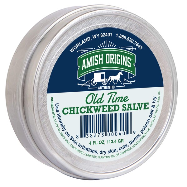 Amish Origins Old Time Chickweed Salve 4 oz- The Ultimate Poison Ivy/Poison Oak Blocker, Healing Salve for Skin Disorder, Irritations, Burns, Minor Cuts