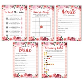 Inkdotpot Floral Theme Bachelorette Party Games Set Bundle Of 5 (Activities for 50 Guests) Fun Bridal Shower Games Set