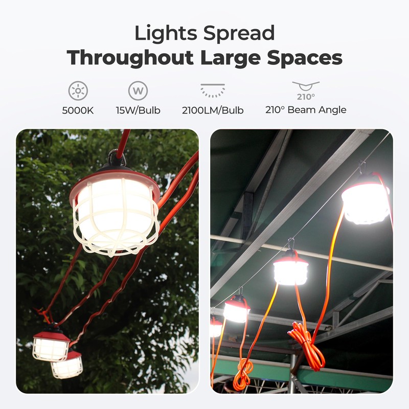 Omlite 50FT Construction String Lights：75W 10500LM Linkable Super Bright LED