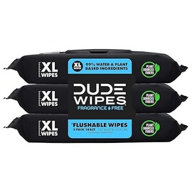 DUDE Wipes - Flushable Wipes - 3 Pack, 144 Wipes - Unscented Extra-Large Adult Wet Wipes - Vitamin-E & Aloe - Septic and Sewer Safe