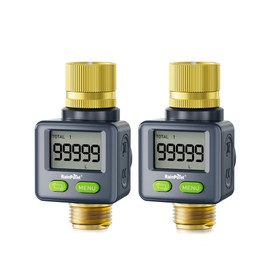RAINPOINT Water Flow Meter with Brass Inlet & Outlet, 180° Screen-Flip Water Meter, Measure Gallon/Liter Consumption for RV Filling, Garden Watering, Sprinkler and Hoze Nozzle, Gray, 2 pcs