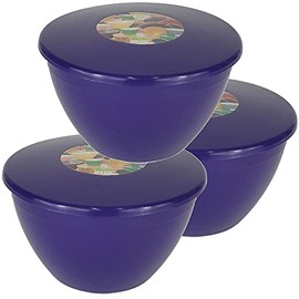 Pudding Basin and Lid Pack of 3 Plastic Pudding Basins Large Sized Purple Food Safe Steaming Bowls (3 Pint Large)