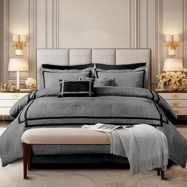 SHALALA Grey Comforter Set Queen, 8-Piece Hydro-Brushed Wooly Feel Hotel Style Modern Luxury Bedding Comforter Set with Matching Fitted Sheet,Flat Sheet,Pillow Sham,Decorative Pillows for All Seasons