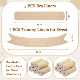Wesnoy Cotton Tummy Liners and Bra Liners Set for Sweat Rash Skin Folds Plus Size Women Sweating Supplies(Skin Color,M,10 Pack)