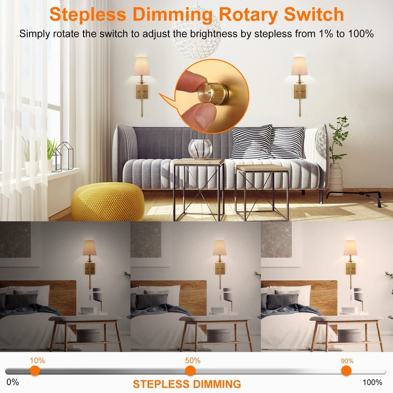 Dimmable Wall Sconces Set of Two, Plug in Wall Sconces