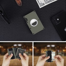 CHJGLNL Airtag Metal Wallet With Money Clip, RFID Blocking, Minimalist Slim Design for Men - Air Tag Compatible (No Airtag Included)