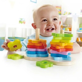 Award Winning Hape Double Rainbow Stacker Wooden Ring Set Toddler Game, L: 7.9, W: 4.1, H: 4.3 inch