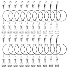 Okllen 20 Pack Picture Rail Hooks and Wire, Picture Rail Hanging System, 3ft Length Picture Hanging Wire with Loop & Adjustable Wire Hooks Kit, Silver