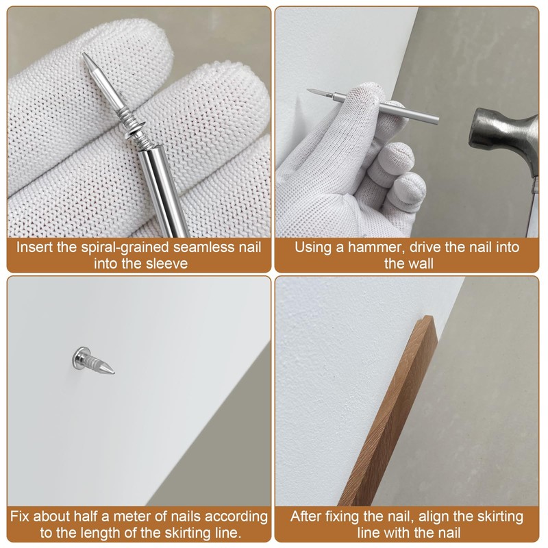 500Pcs Double-Head Skirting Thread Seamless Nails with Sleeve Tool -