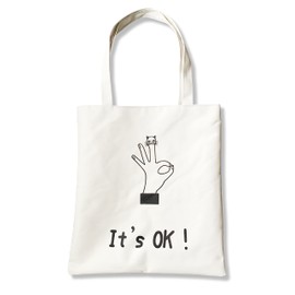 Canvas Shoulder Bag With Zip- Cute Fabric Tote Bag Plain Eco Bag - Reusable Shopping Bag Grocery Bag Carrier Bag- Cotton Tote Bags White Tote Bag For Women Ladies Girls- Book Bag (It’s OK)