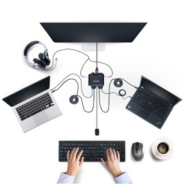 StarTech.com 2-Port USB-C Cable KVM Switch, 4K 60Hz DisplayPort Output, Compact KVM with 4ft/1.2m USB Type-C/Audio Integrated Host Cables, Bus Powered, Remote/Hotkey Switching (C2-D46-UC2-CBL-KVM)