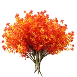 Satefello 造花 屋外用 10束 人工植物 耐紫外線 秋 造花植物 屋外用 ハロウィン クリスマス ポーチの装飾 (オレンジ(ユーカリ))