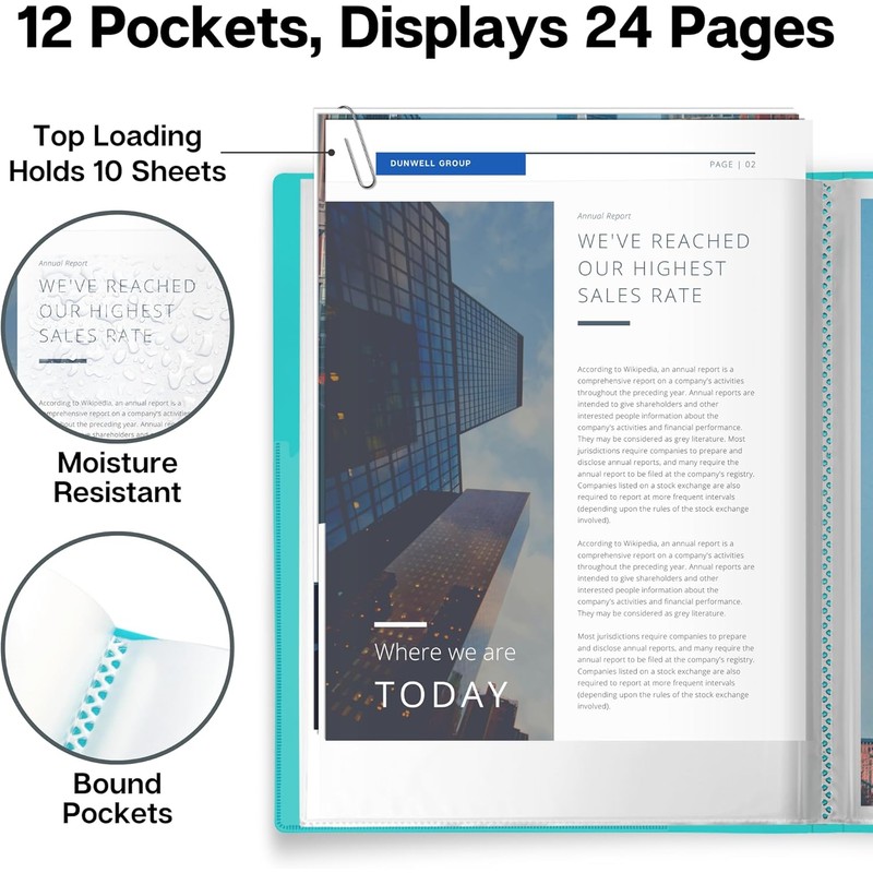 Dunwell Presentation Binder 12-Pocket, Displays 24 Pages, 8.5x11 Portfolio Binder