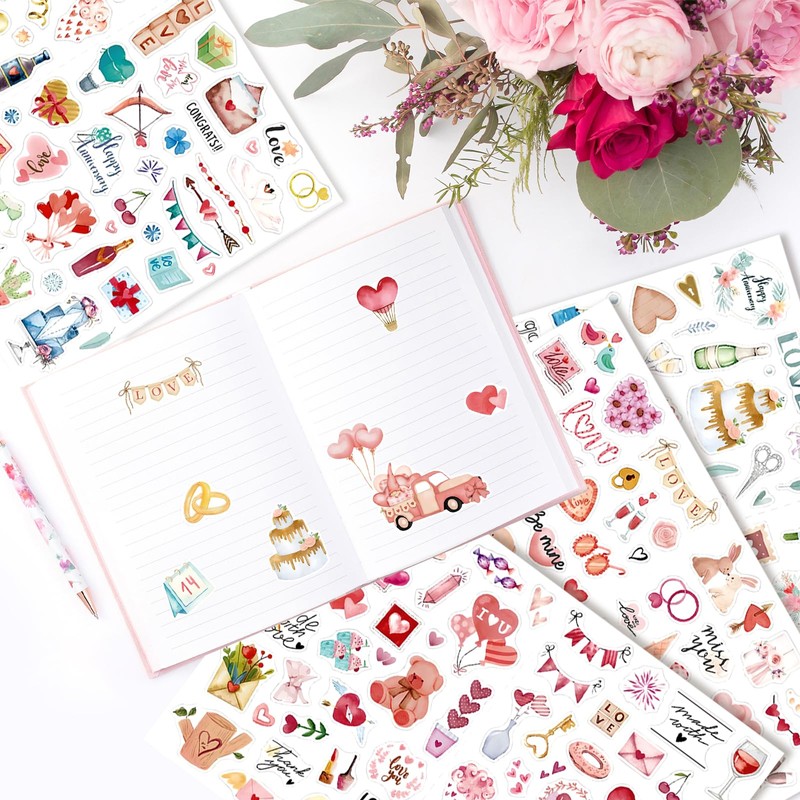 Merzio 4 Sheets Wedding Stickers for Scrapbooking, Waterproof Scrapbook Stickers