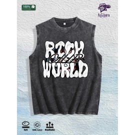 RICH WORLD CLUB Graphic Washed Vest US Warehouse 3 Colors Cotton TankSize: M, Color: Black