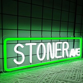 Ajoyferris Stoner Ave Neon Sign Stoner Neon Lights Dimmable Street Sign Green Leaf Led Sign Trippy Room Decor for Man Cave Gifts for Stoners