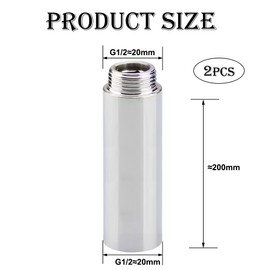 Set of 2 tap extensions, 1/2 inch x 200 mm, 1/2 inch female thread x 1/2 inch male thread, G1/2 inch water connection extension, DN15 thread extension, shower head extension for taps, angle valves,