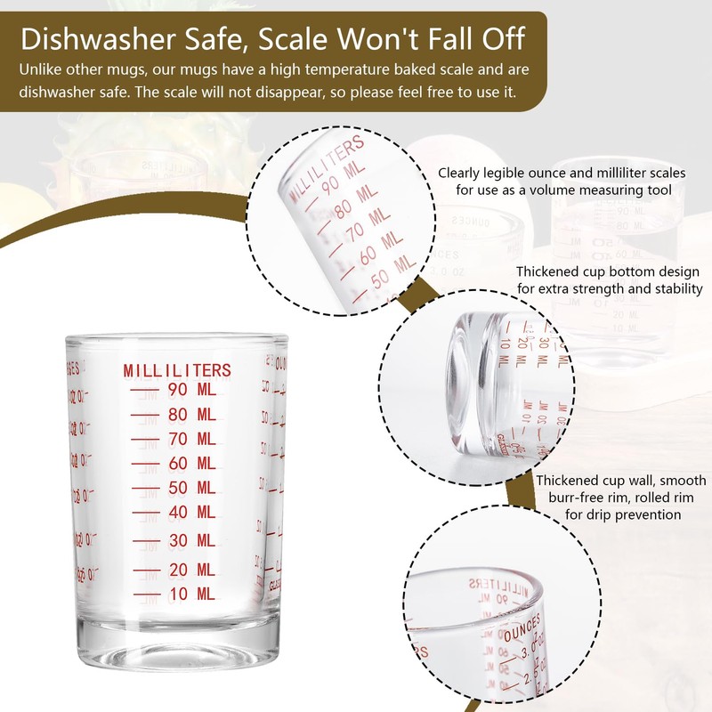 GLASKEY 2 Pack Shot Glass Measuring Cup Set,3 oz/90ml Liquid