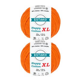 Estako Happy Cotton XL, (2 Skeins Pack) 50% Cotton 50% Acrylic Yarn, Soft, Medium weight (4) for Crochet and Knitting (2 x 1.76 Oz) / (2 x 114 Yrds) (4720 - Orange)