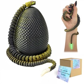 MAYICAL 23" 3D Printed Snake with Egg - Flexible Snake with Luminous Tail, 3D Fake Snake Fidget Toys for Autism/ADHD, 3D Printed Animals Snake Toy for Kids & Adults (BlackGolden)