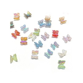 QZRUO 60Pcs Butterfly Nail Charms - Clear Small Cute and Glittery 3D Acrylic Gems for Stunning Nail Art