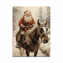 Vintage Santa Sleigh Wall Art Christmas Decor Featuring Santa Claus Sleigh Reindeer In A Timeless Canvas Print For Festive Home Decoration 16x24"Unframed