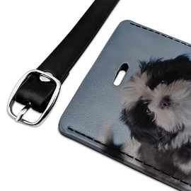 Shih Tzu Dog Proud Blue Rectangle Leather Luggage Card Suitcase Carry-On ID Tag