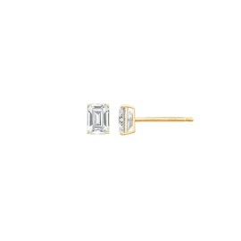 DIAMONBLISS 10K or 14K Real Solid Gold Stud Earrings for Women | White or Yellow Gold Emerald Cut Solitaire Studs | 0.5 to 4 Carat Cubic Zirconia CZ Diamond Simulant