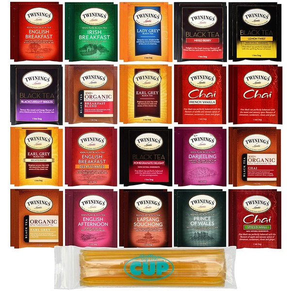 Twinings Tea Bags & By The Cup Honey Sticks Variety 40 Ct including English Breakfast, Earl Grey, & More