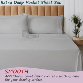 Extra Deep Pocket California King Size Sheets - 22 Inch Extra Deep Pocket Fitted Sheet - 400 Thread Count 100% Egyptian Cotton - 22 Inch Extra Deep Sheets Calking - 4 PC Bed Sheets(Silver Grey Solid)
