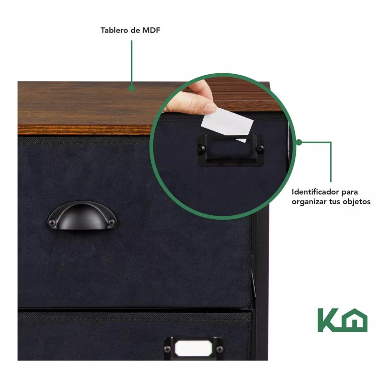 Kingshouse Comoda Cajonera De 5 Cajones Tela Estructura Acero Madera