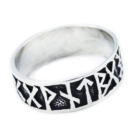 Windalf Viking Silver Ring FUTHARK 9 mm Runes Partner Ring Viking Jewellery Silver Ring Band Ring 925 Sterling Silver, Jewellery pouch