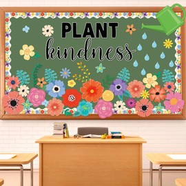 Wildflowers Bulletin Board Decorations Set Back to School Classroom Flowers Bulletin Board Plant Kindness Paper Cutout Floral Blackboard Border for Nursery Preschool Home Office Wall Door Decor