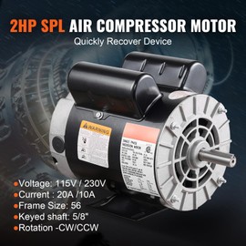 Happybuy 2HP SPL Air Compressor Motor, 115/230V Dual Voltage, 3450 RPM, 56 Frame, 5/8" Keyed Shaft, 1.88" Shaft Length, CW/CCW Rotation for Air Compressors