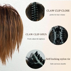 Colorfulpanda Ponytail with Clip Straight Short Clip in Claw Hair Scrunchie Hairpiece Ponytail Natural Synthetic Hair Hair Extensions Messy Bun Dark Brown with Blonde for Women Girls