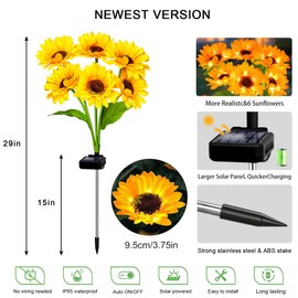 Solar Sunflower Lights 6 Pack with 36 Sunflower Solar Lights Outdoor Garden Decor Birthday Gift for Mom Women Grandma,Waterproof Solar Flower Garden Stake Lights for Yard Landscape Patio Lawn Pathway