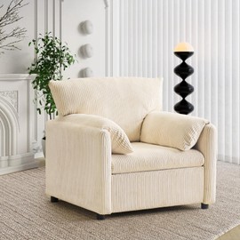 YEEFY Corduroy Single Sofa Chair Modern Upholstered Accent Chair for Reading Comfy Living Room Chairs with Side Pocket Oversized Armchair for Bedroom, Office(Beige)